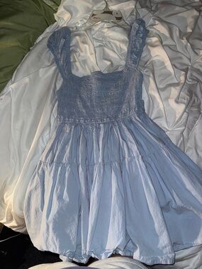 Light Blue Smocked Mini Dress with Ruffled Straps